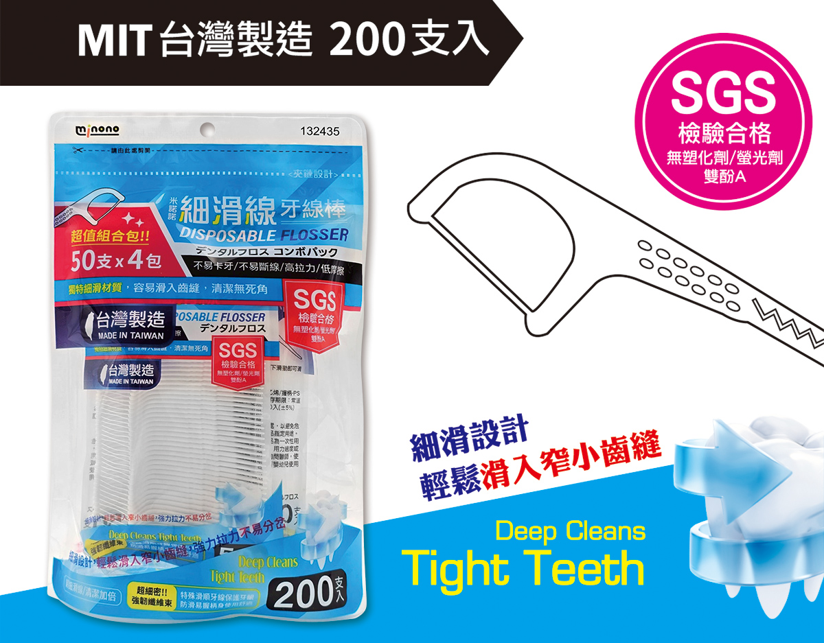 米諾諾細滑線牙線棒200支入