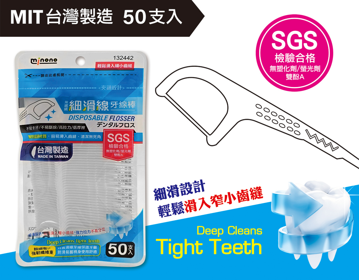米諾諾細滑線牙線棒50支入